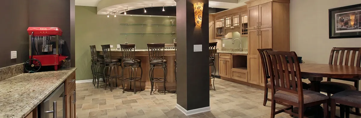 modern basement remodeling with custom finishes and open layout in a home in Peoria, IL